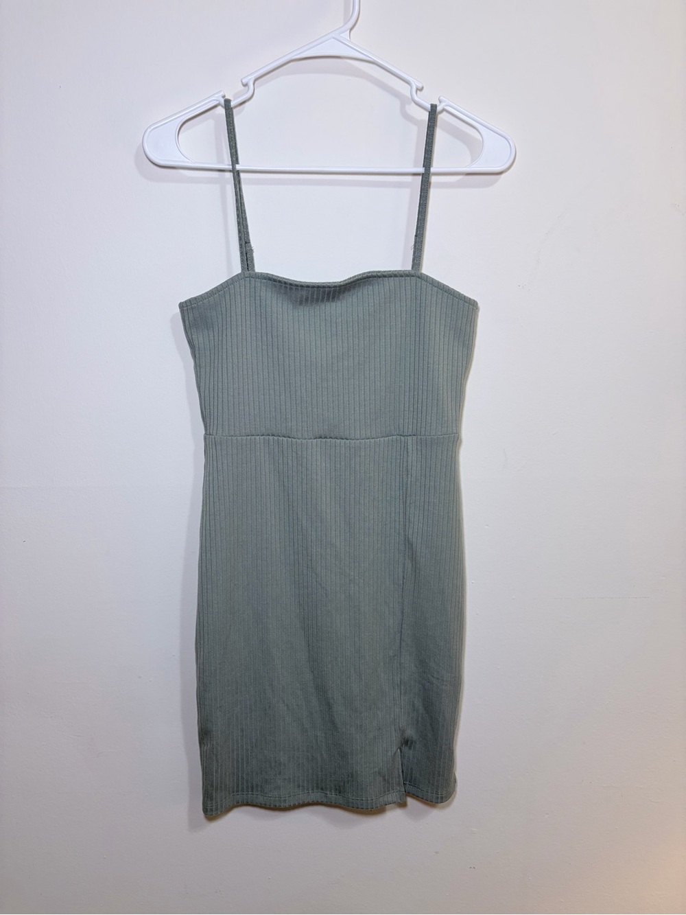 Forever 21 Ribbed Spaghetti Strap Mini Dress - Sage Green